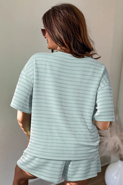 Stripe Raised Rib 2pcs Short Set