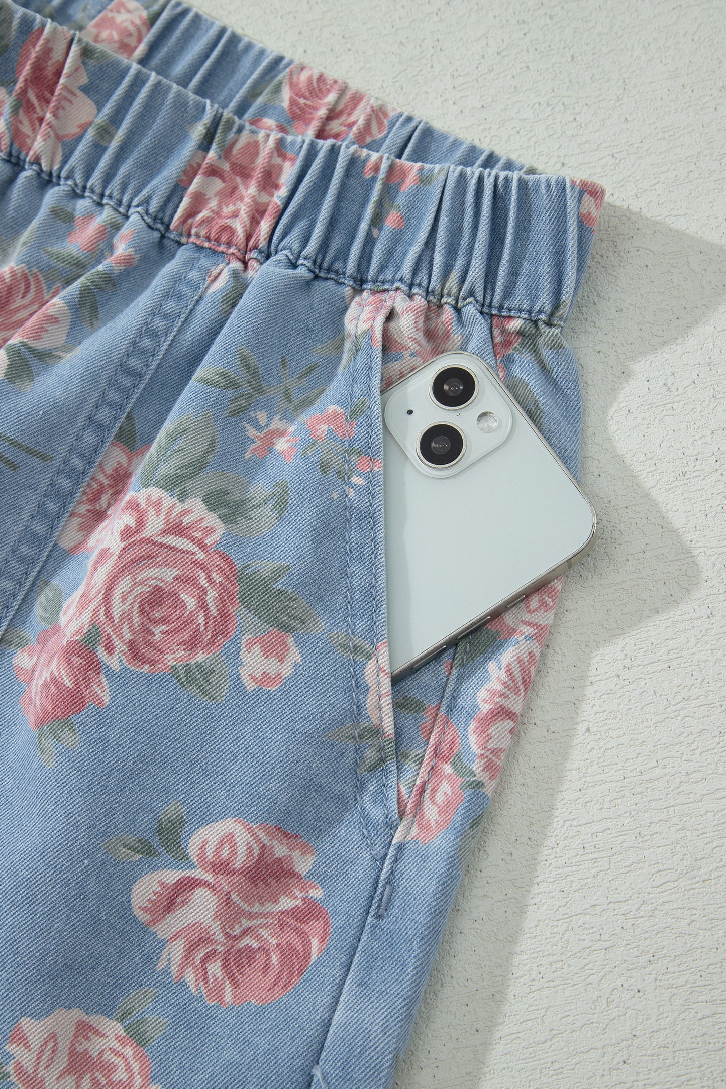 Floral Denim 2pcs Shorts Set