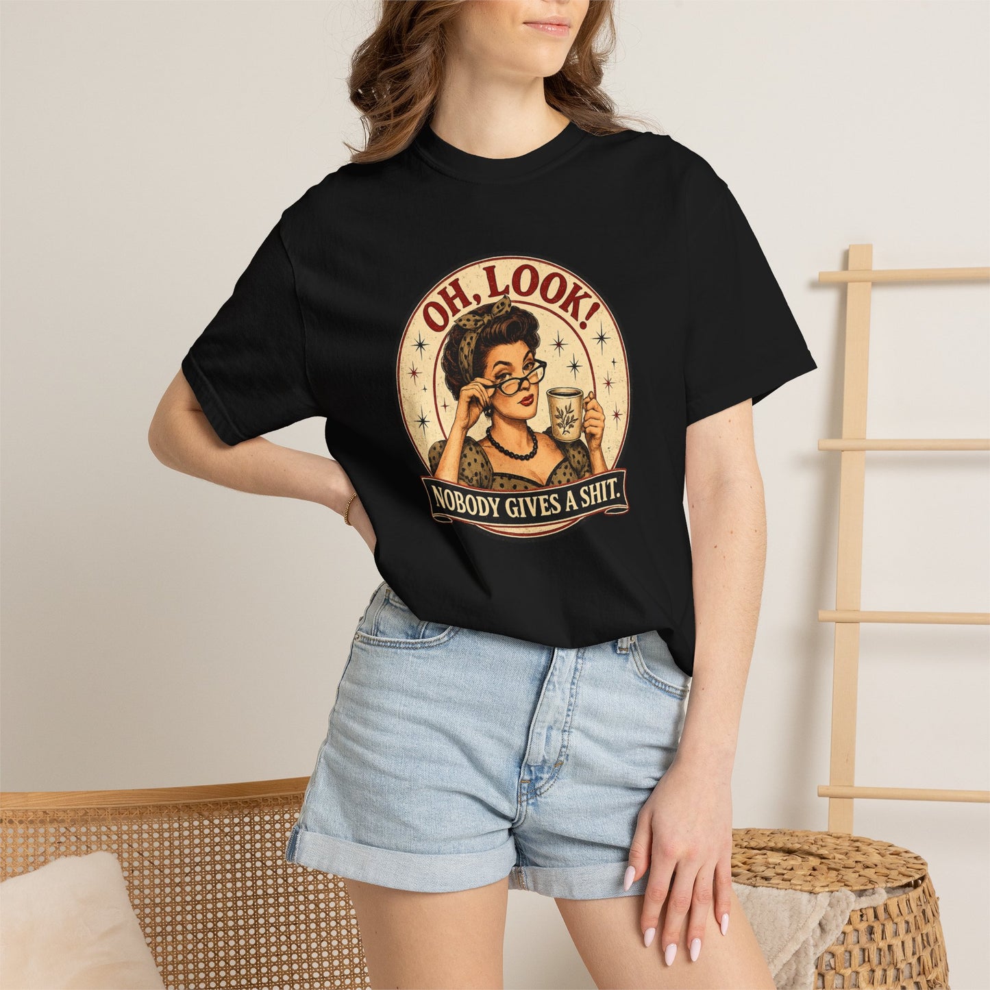 Oh, Look! Nobody Gives A Shit - Vintage Graphic T-Shirt