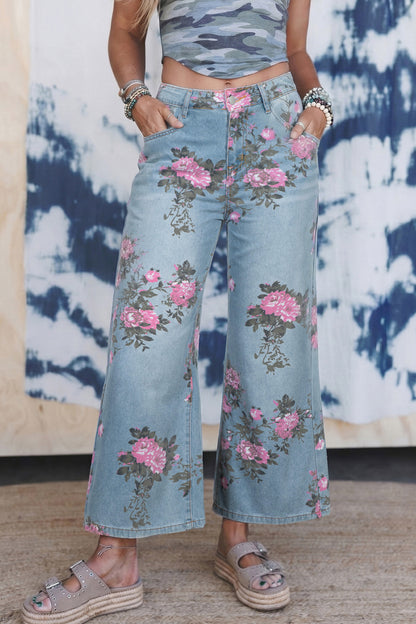Floral Print Bootcut Jeans