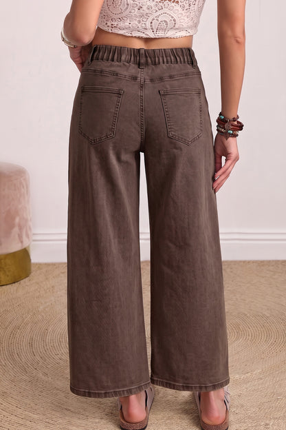 Beau Blue Solid Color Square Patch Pocket Ankle-length Barrel Jeans