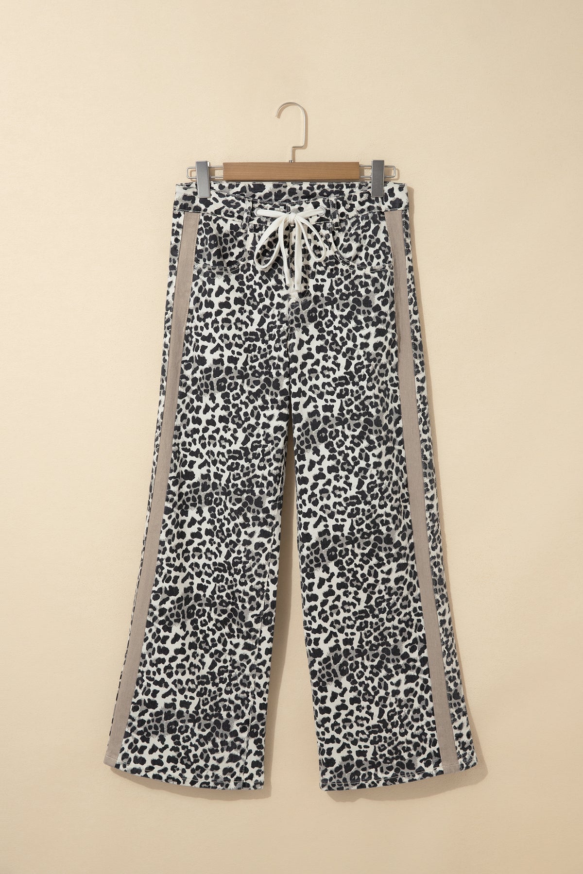 Leopard Print Drawstring Waist Straight Leg Jeans