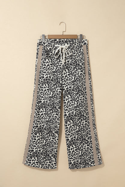 Leopard Print Drawstring Waist Straight Leg Jeans