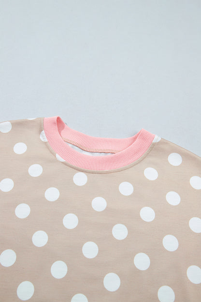 Polka Dot Long Sleeve Top Drawstring Pants Set