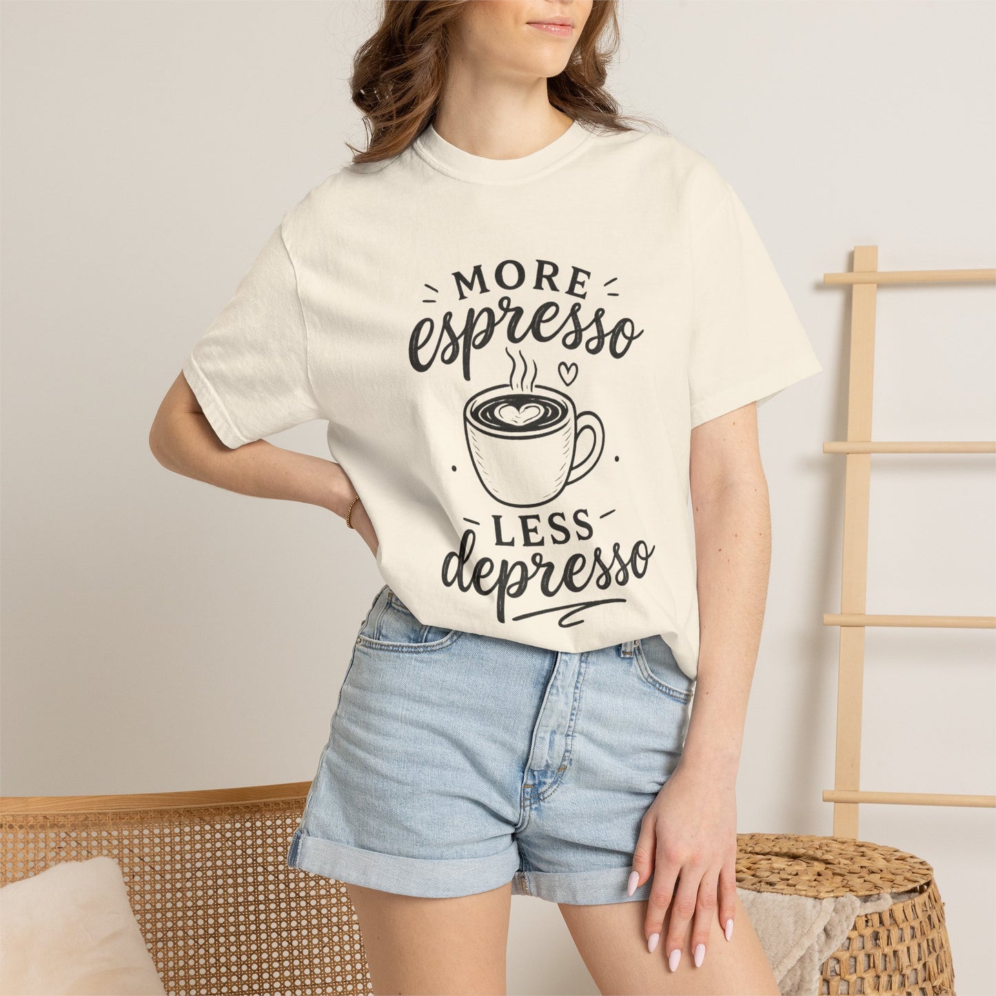 T-Shirt — "More Espresso Less Depresso" Coffee Graphic Tee