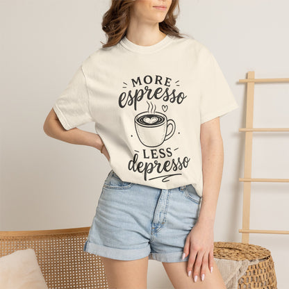T-Shirt — "More Espresso Less Depresso" Coffee Graphic Tee