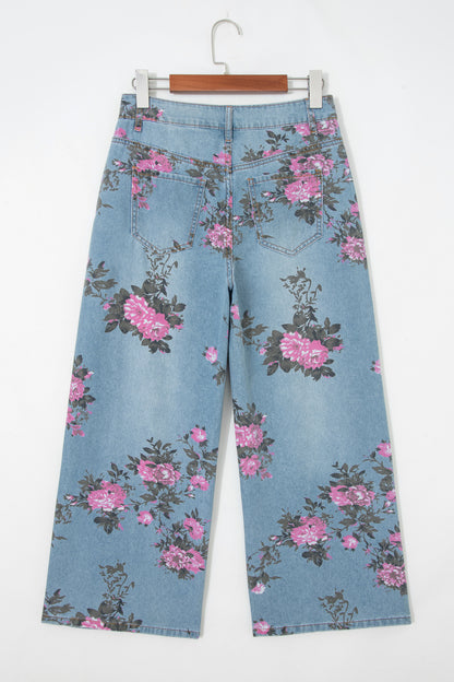 Floral Print Bootcut Jeans