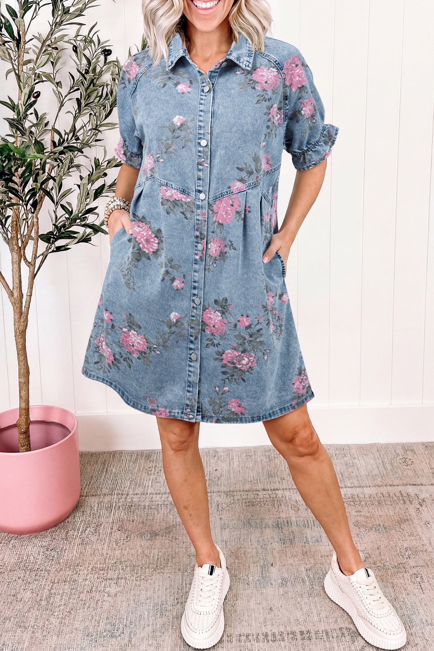 Floral Print Denim Dress