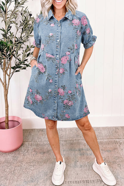 Floral Print Denim Dress