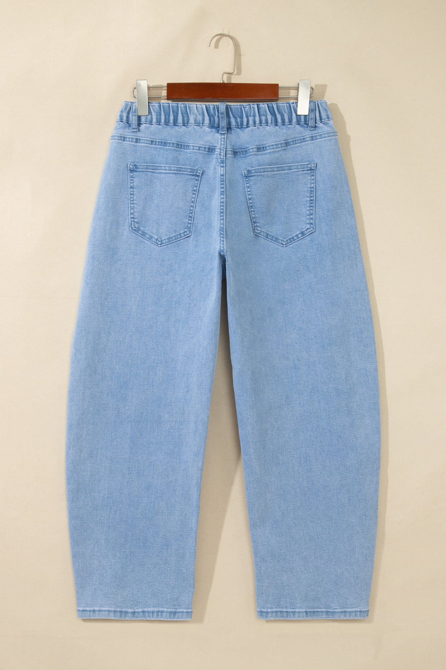 Beau Blue Solid Color Square Patch Pocket Ankle-length Barrel Jeans