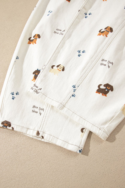 Dog Print Wide Leg Jeans