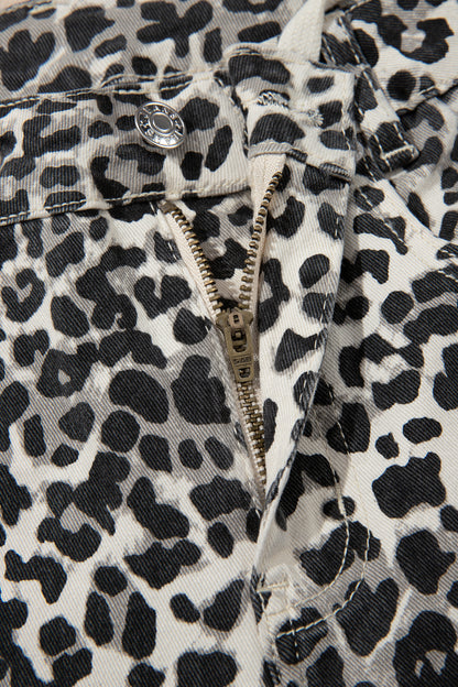 Leopard Print Drawstring Waist Straight Leg Jeans