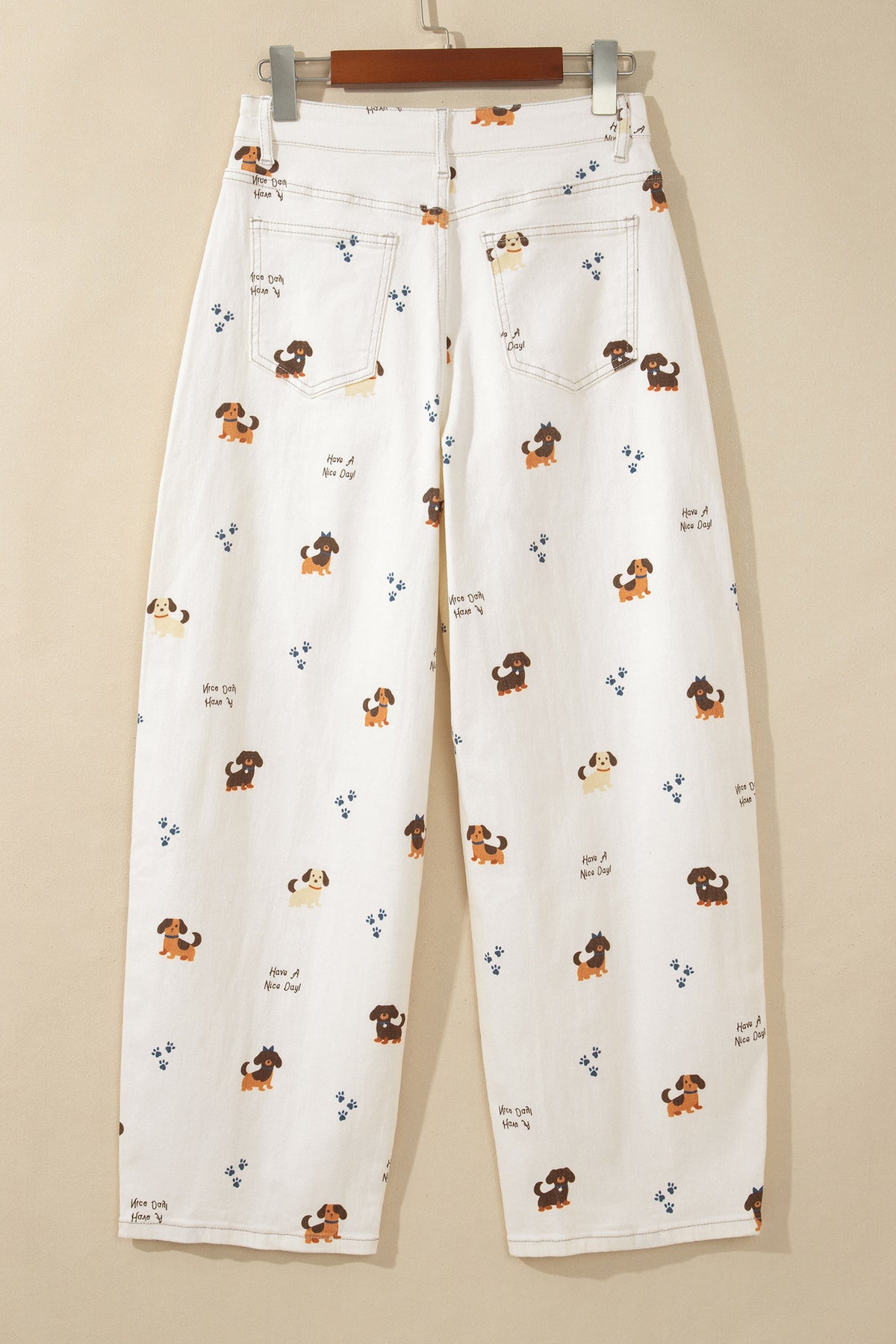 Dog Print Wide Leg Jeans