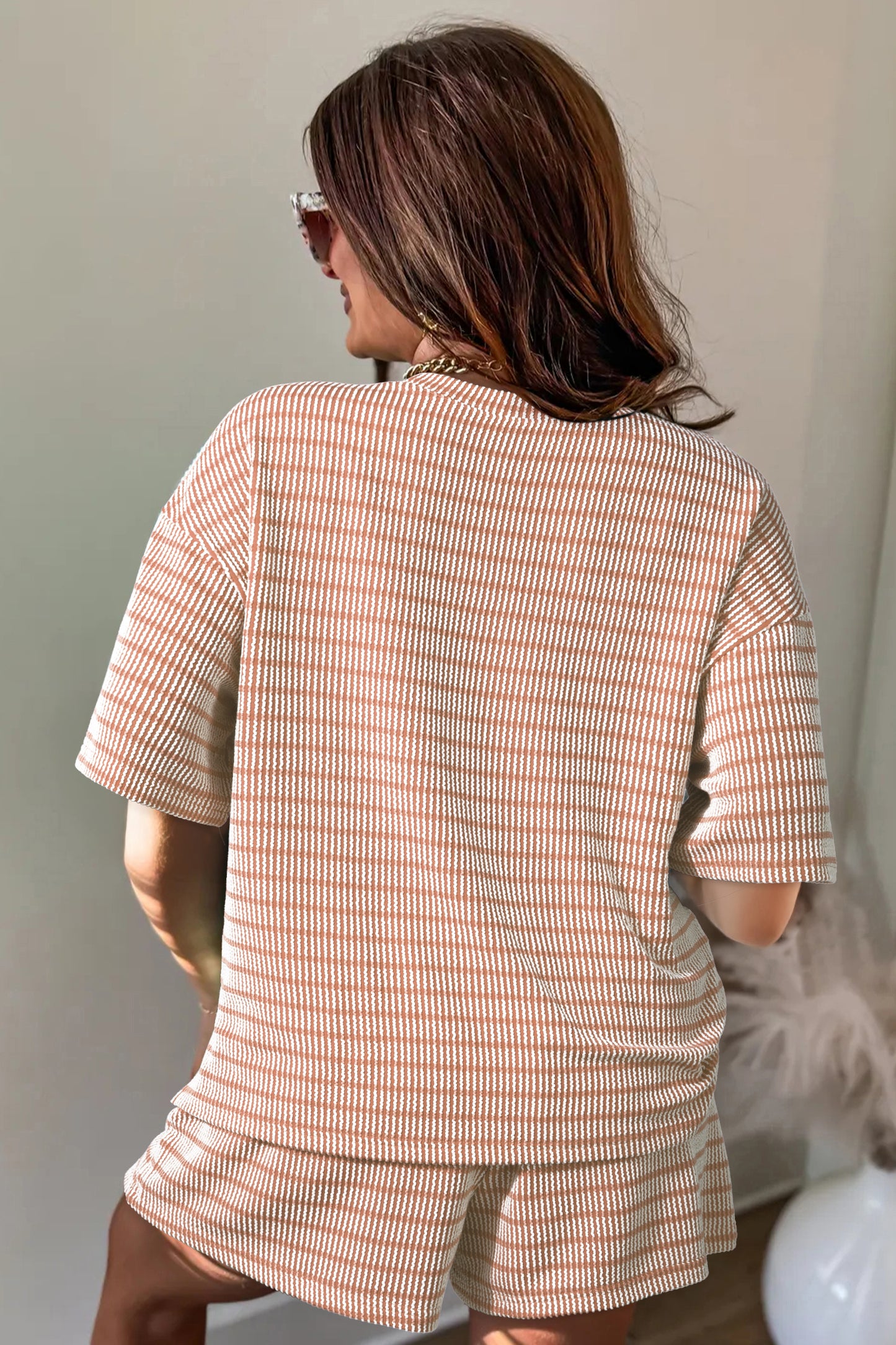 Stripe Raised Rib 2pcs Short Set