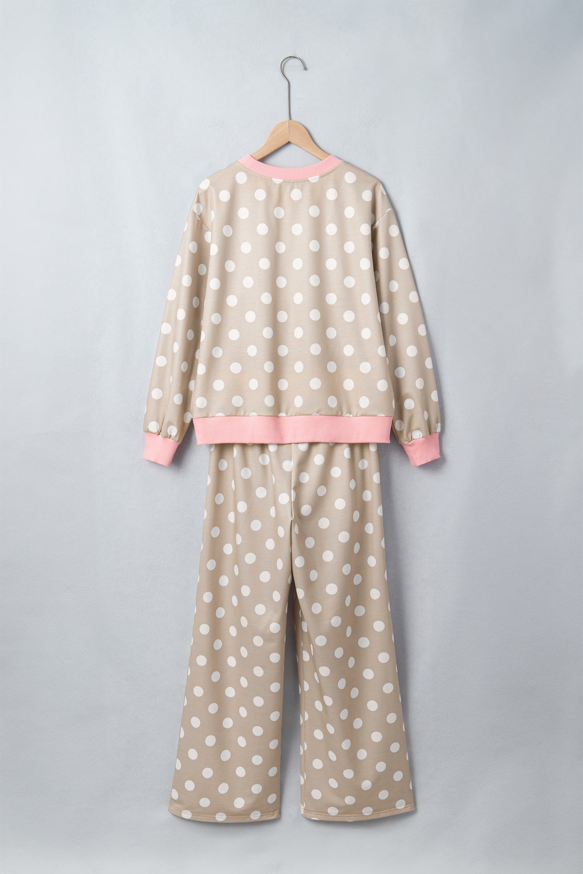 Polka Dot Long Sleeve Top Drawstring Pants Set