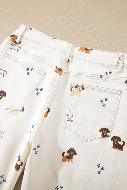 Dog Print Wide Leg Jeans