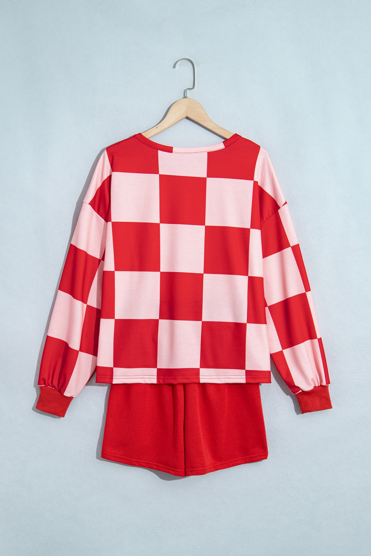 Checkered Long Sleeve Top/Shorts 2pcs Set