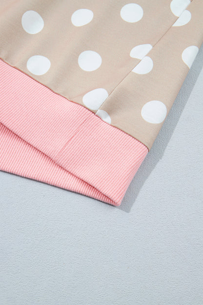 Polka Dot Long Sleeve Top Drawstring Pants Set
