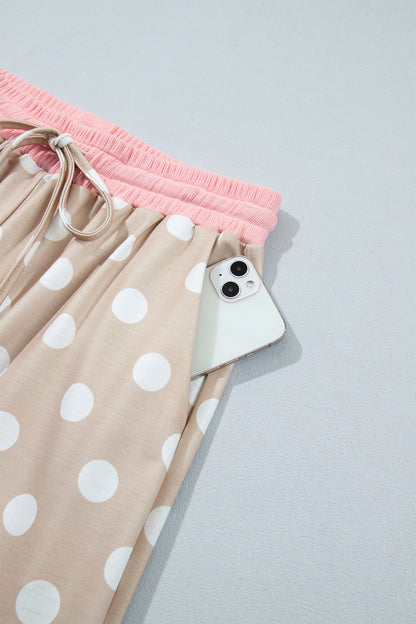 Polka Dot Long Sleeve Top Drawstring Pants Set