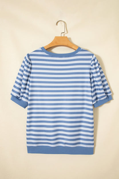 Stripe Bubble Sleeve T Shirt