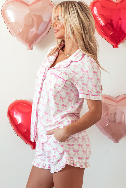 Bow Ruffled Shorts Pajama Set