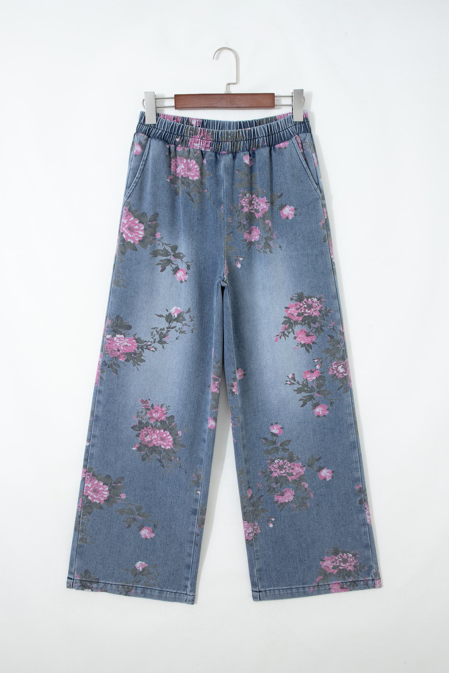 Floral Print Elastic Waist Jeans