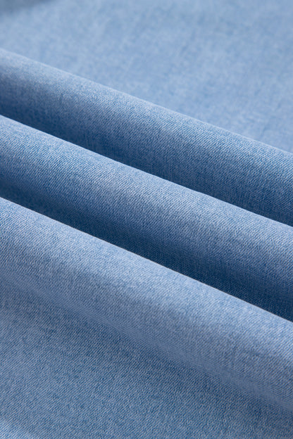 Beau Blue Solid Color Square Patch Pocket Ankle-length Barrel Jeans