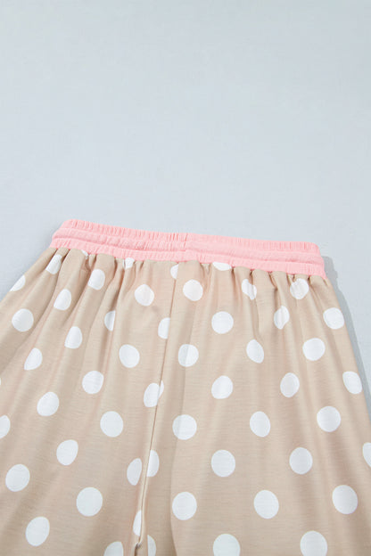 Polka Dot Long Sleeve Top Drawstring Pants Set