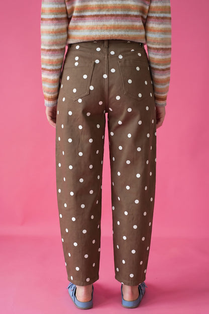 Pink Tailored Seam Polka Dot Print Barrel Casual Jeans
