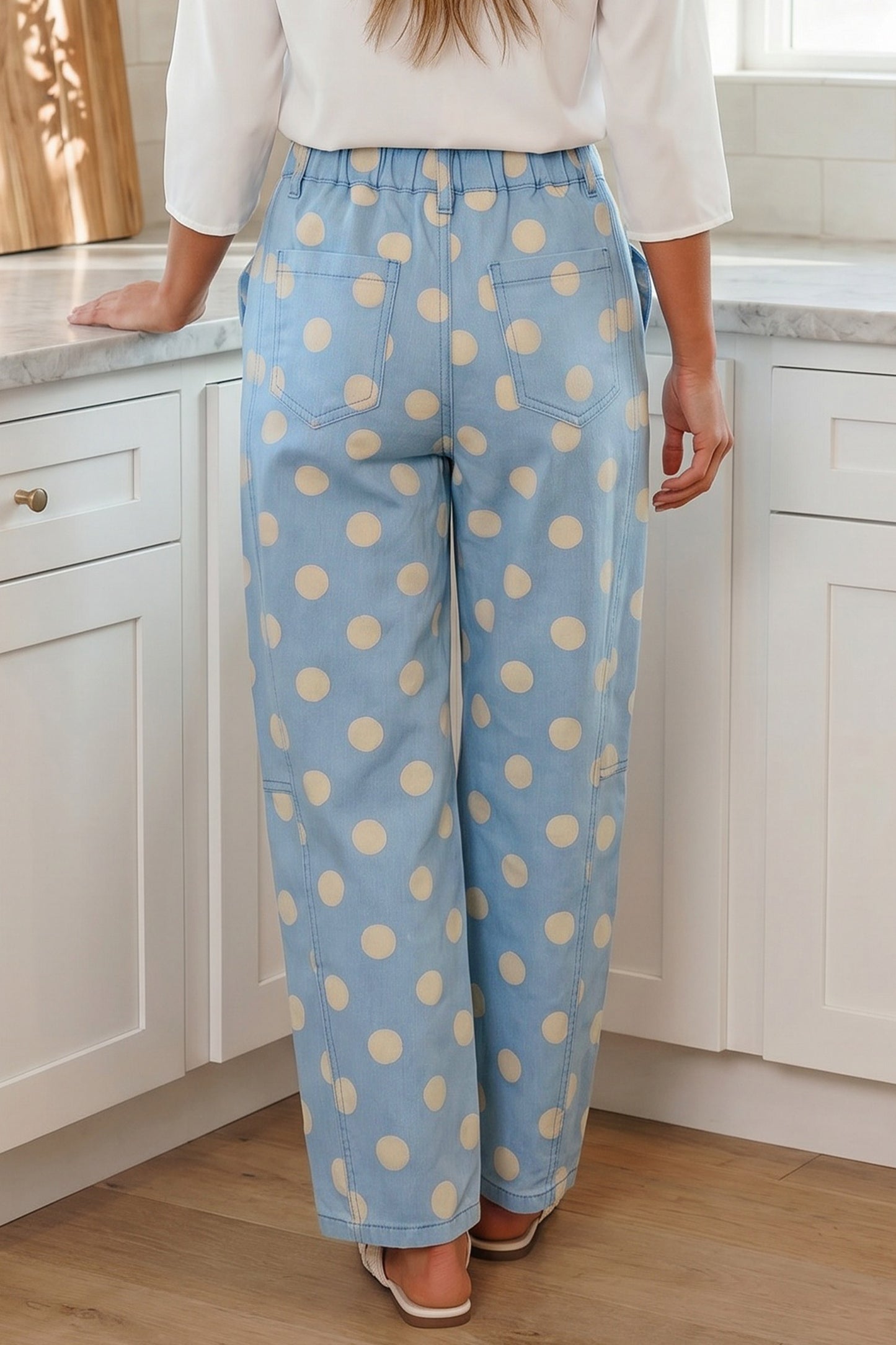Polka Dot Bow Pocket Barrel Jeans