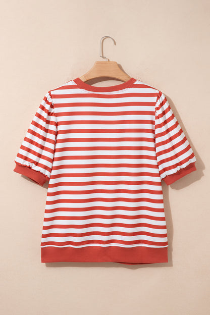 Stripe Bubble Sleeve T Shirt