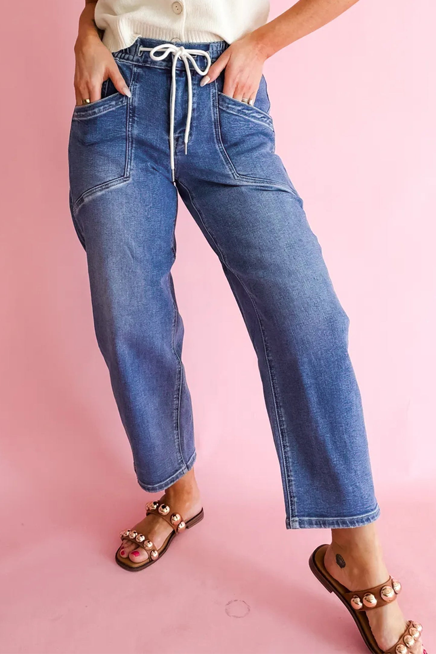 Drawstring Ankle Jeans | Casual Denim Pants