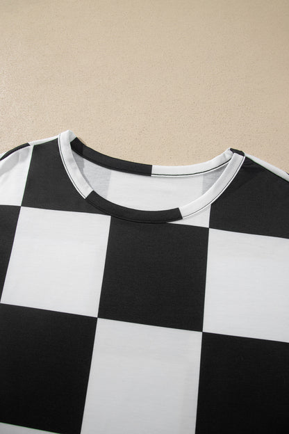 Checkered Long Sleeve Top/Shorts 2pcs Set
