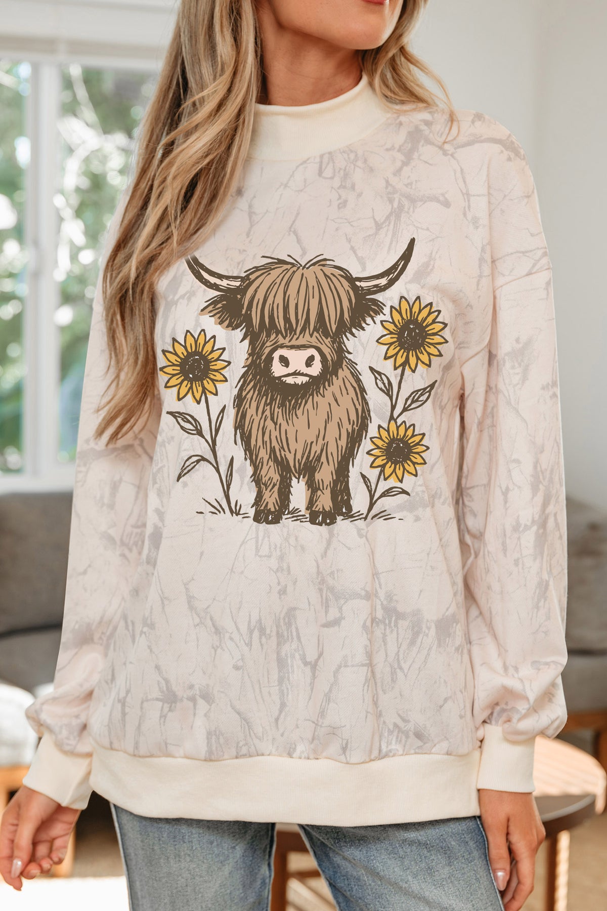 Western Print Camo Highland Cow Sweatshirt