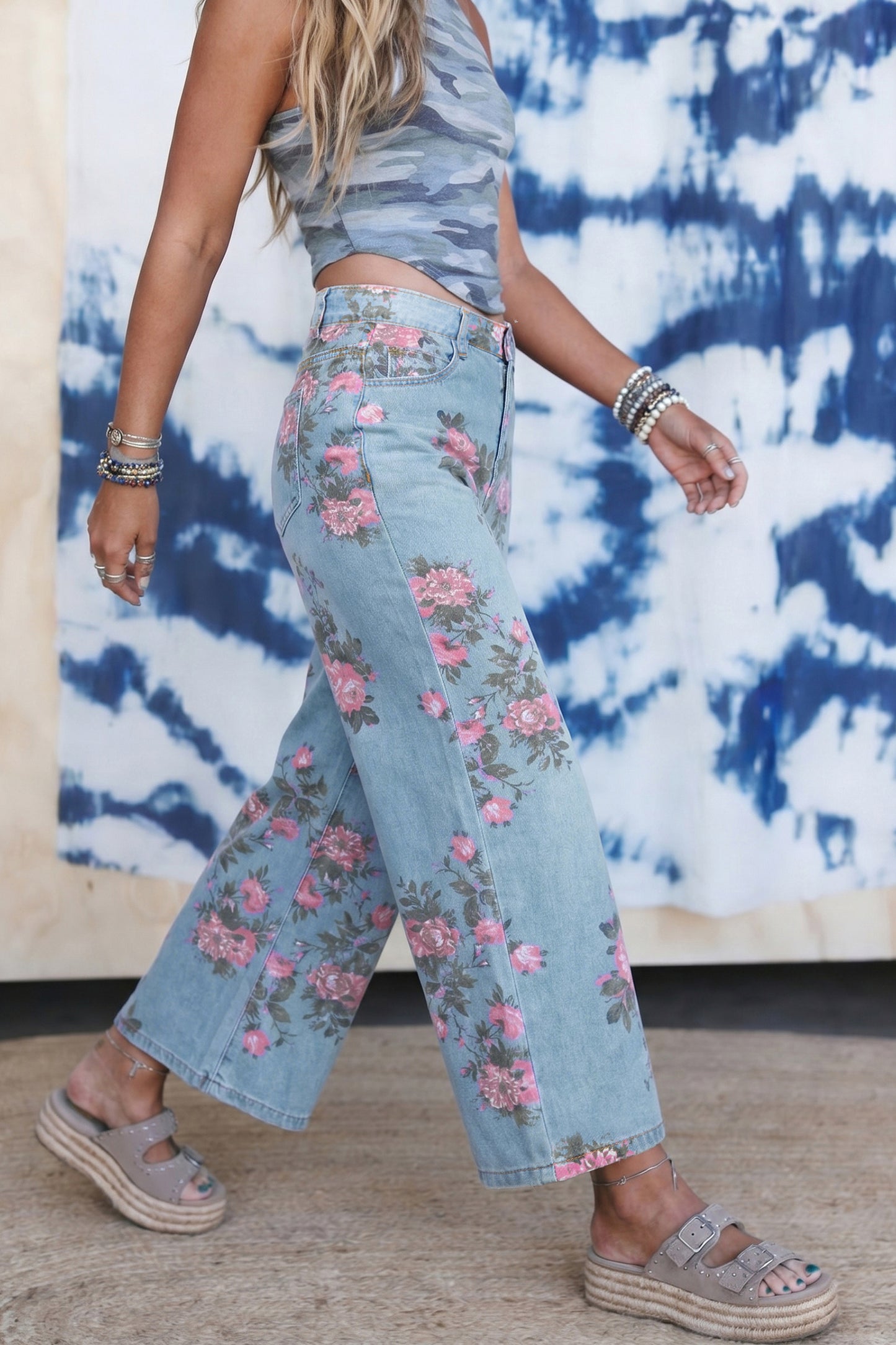 Floral Print Bootcut Jeans