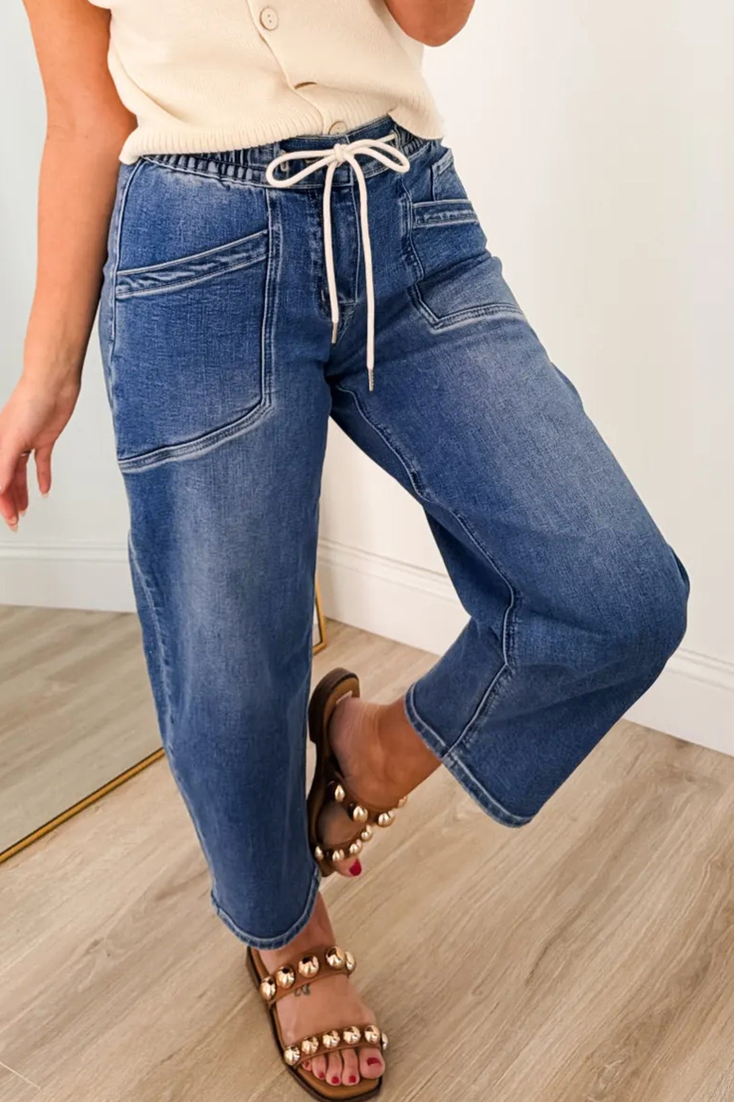 Drawstring Ankle Jeans | Casual Denim Pants