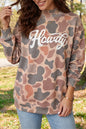 Multicolour Camo Print Howdy Western Style Baggy Pullover Sweatshirt