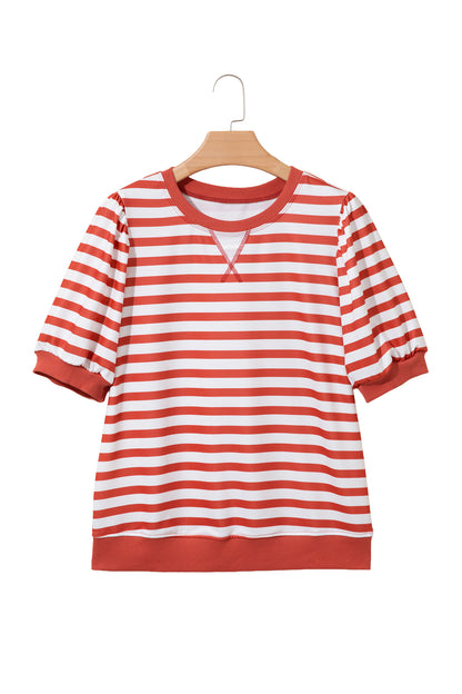Stripe Bubble Sleeve T Shirt
