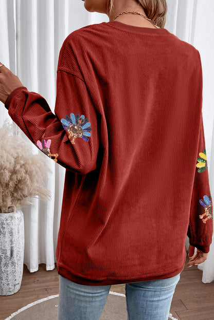 Apricot Turkey Graphic Corded Baggy Sweatshirt