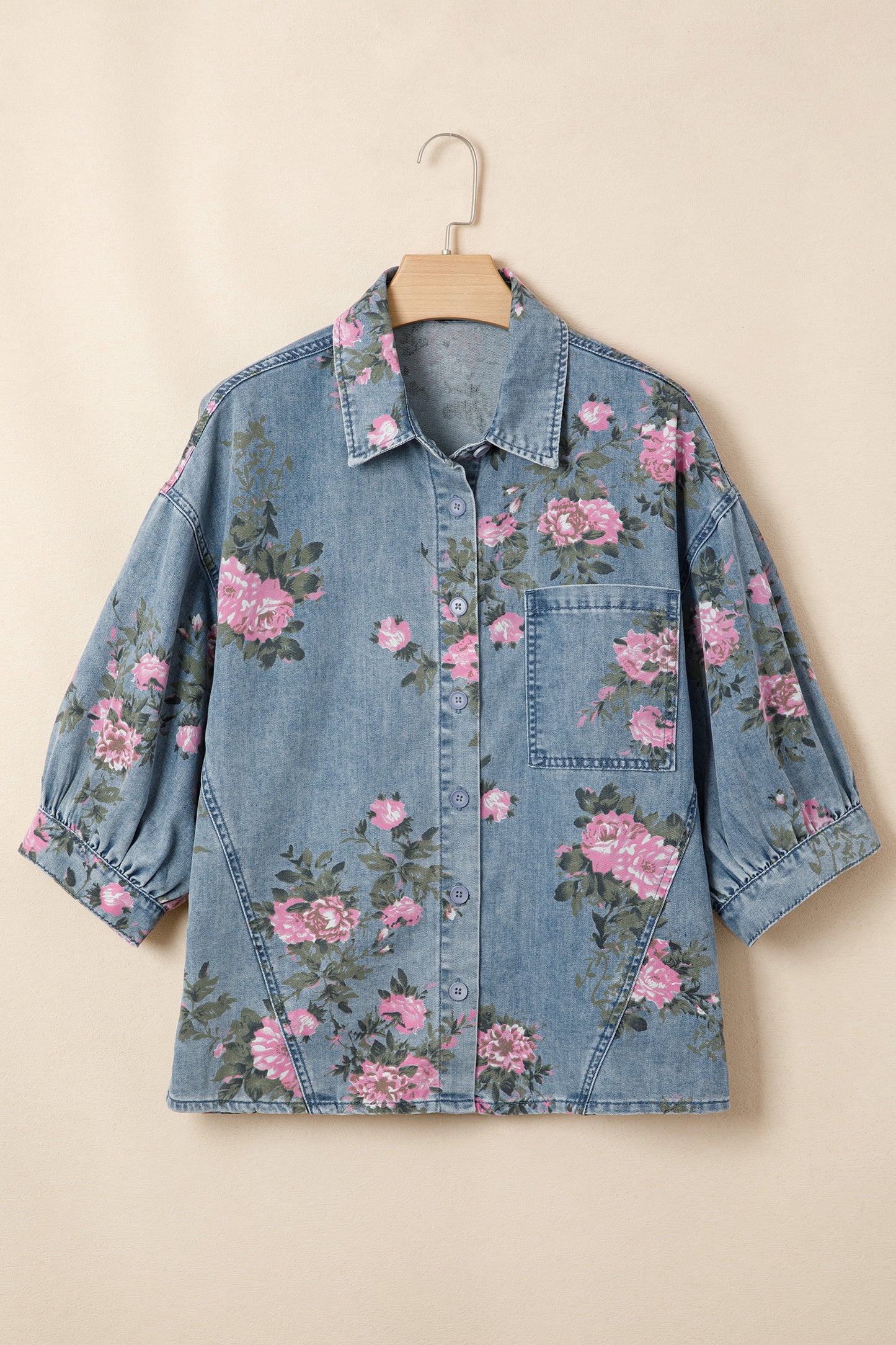 Blue Floral Denim Shirt