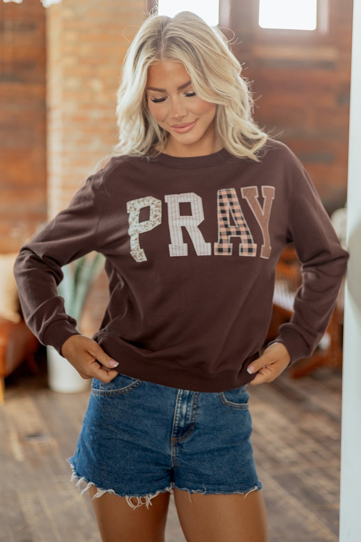 Pray Embroidered Western Pullover Sweatshirt