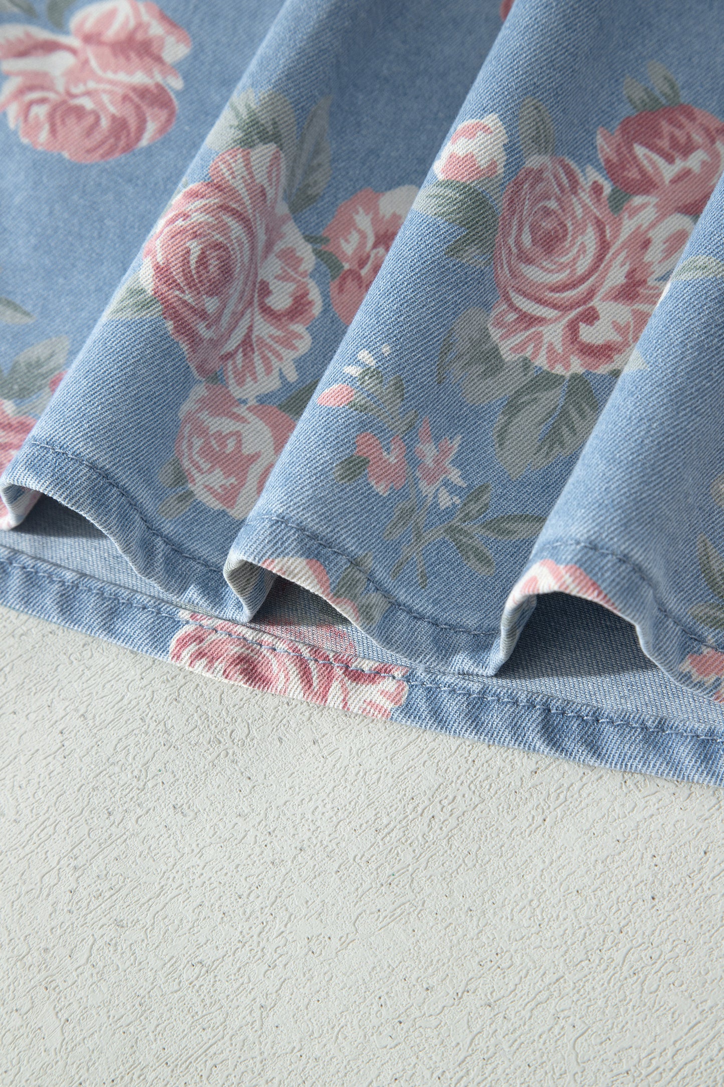Floral Denim 2pcs Shorts Set