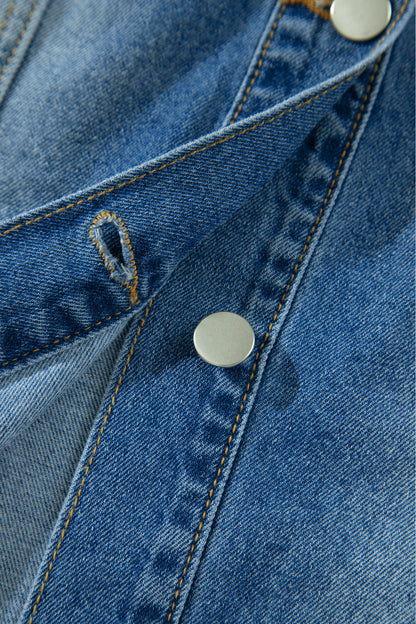 Blue Ruffle Hem Raw Edge Half Sleeve Western Denim Jacket