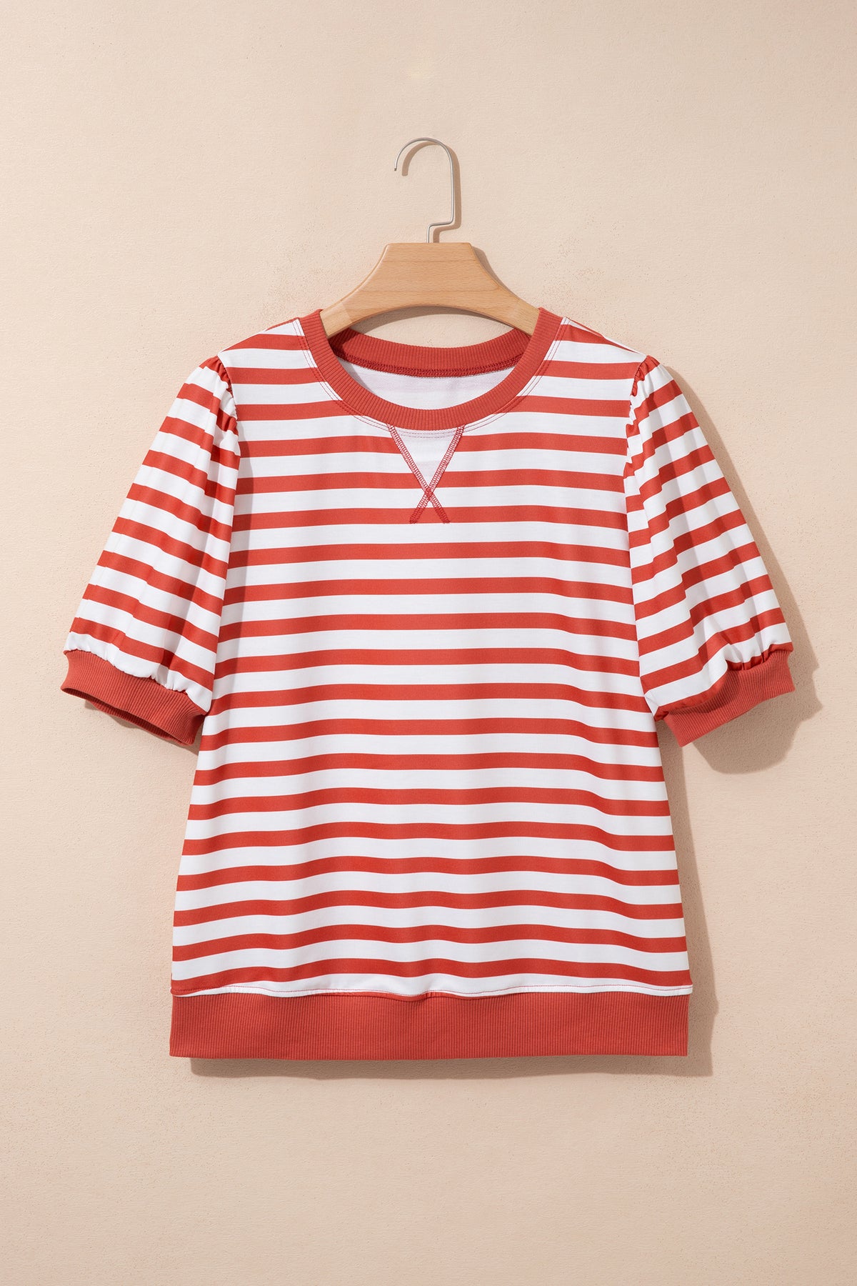 Stripe Bubble Sleeve T Shirt