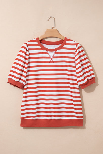 Stripe Bubble Sleeve T Shirt