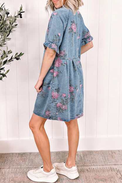 Floral Print Denim Dress