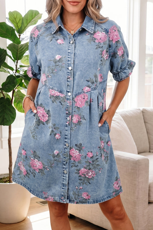 Floral Print Denim Dress
