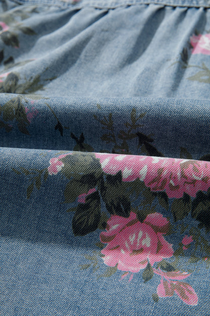 Blue Floral Denim Shirt