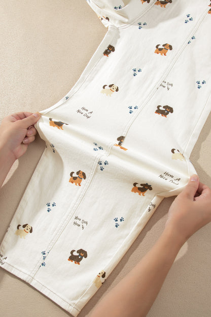 Dog Print Wide Leg Jeans
