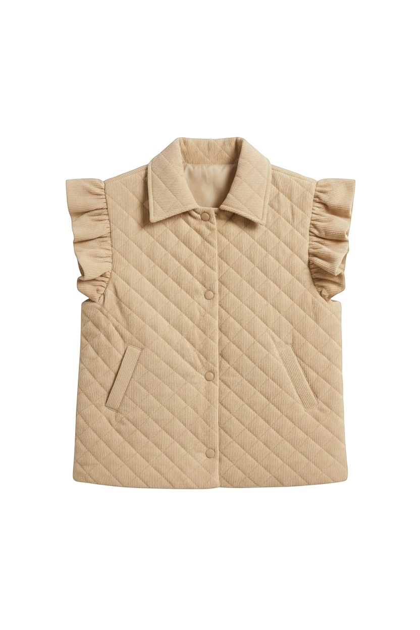 Umgee Corduroy Quilted Ruffle Sleeve Vest | Women's Layering Vest
